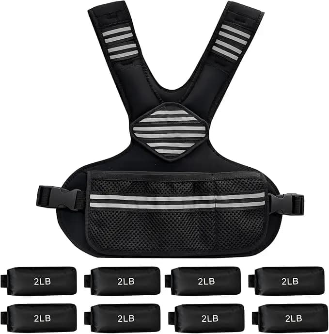 6-20lb Adjustable Weighted Vest for Men & Women, Training Vest with Removable Ironsand Bags, Reflective Strips, v-Neck Design, Adjustable Waist Belt & Storage Pocket for Running Training