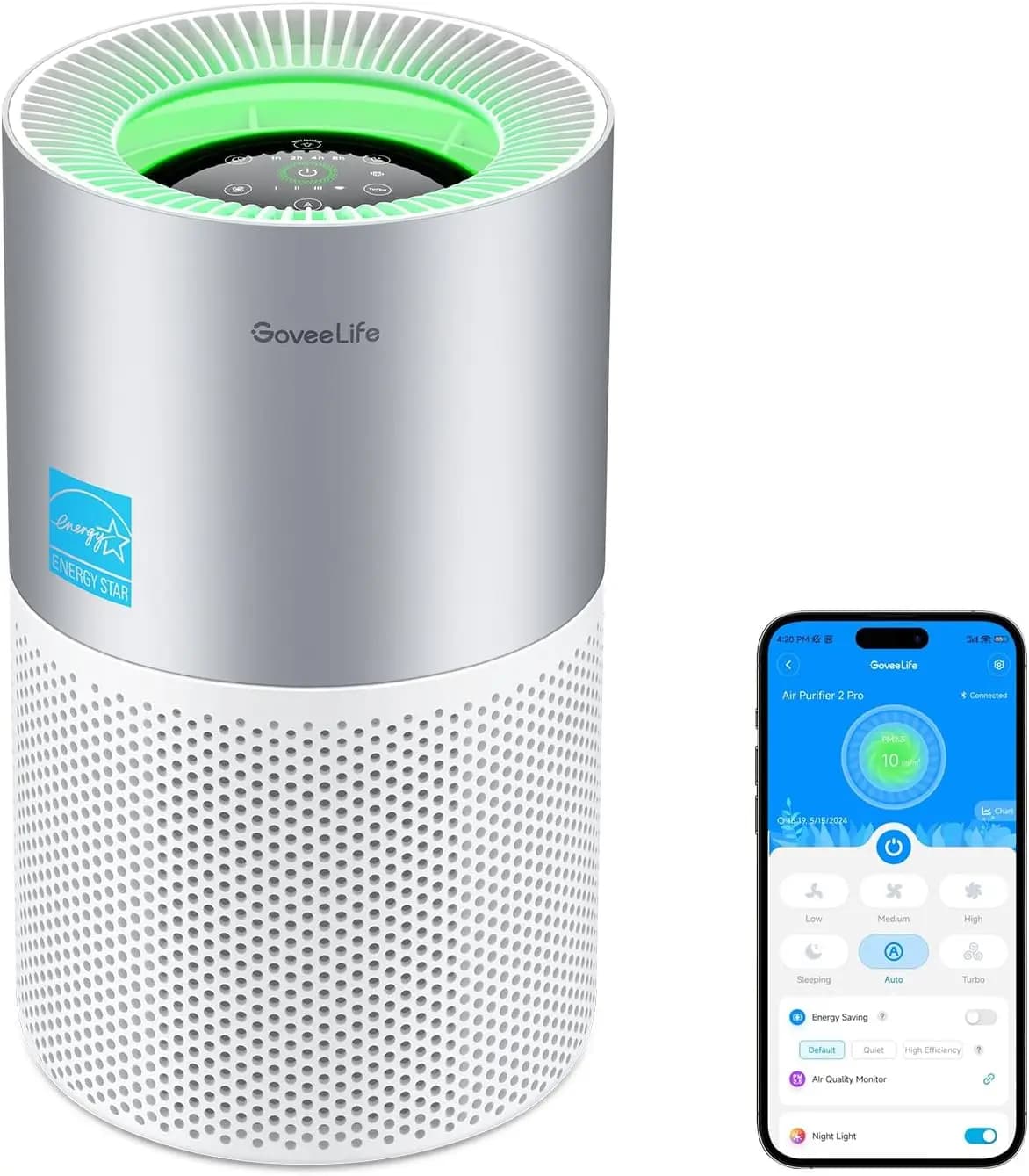 Purificatore d'aria intelligente per ambienti di grandi dimensioni fino a 1162 piedi quadrati, controllo tramite app e Alexa, sensore PM2.5 per peli di animali domestici, polline, polvere