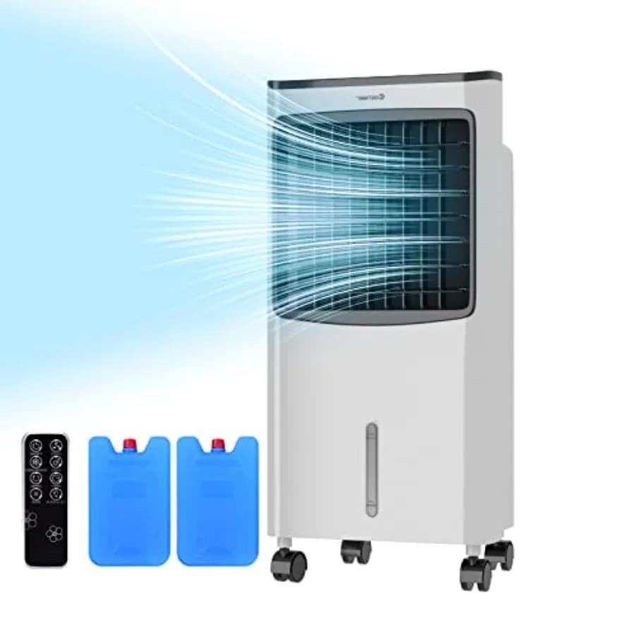 Raffreddatore d'aria evaporativo 3IN1 con funzione umidificatore ad ampia oscillazione Telecomando 2 impacchi di ghiaccio Serbatoio dell'acqua da 2,1 galloni Portabl