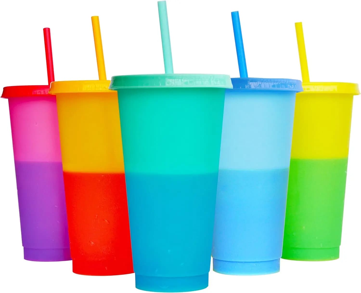 Pack of 3 Plastic Cute Cold Cups with Lids and Straws for Iced Drinks 24 oz Color Changing Reusable for Adults Kid Women Party