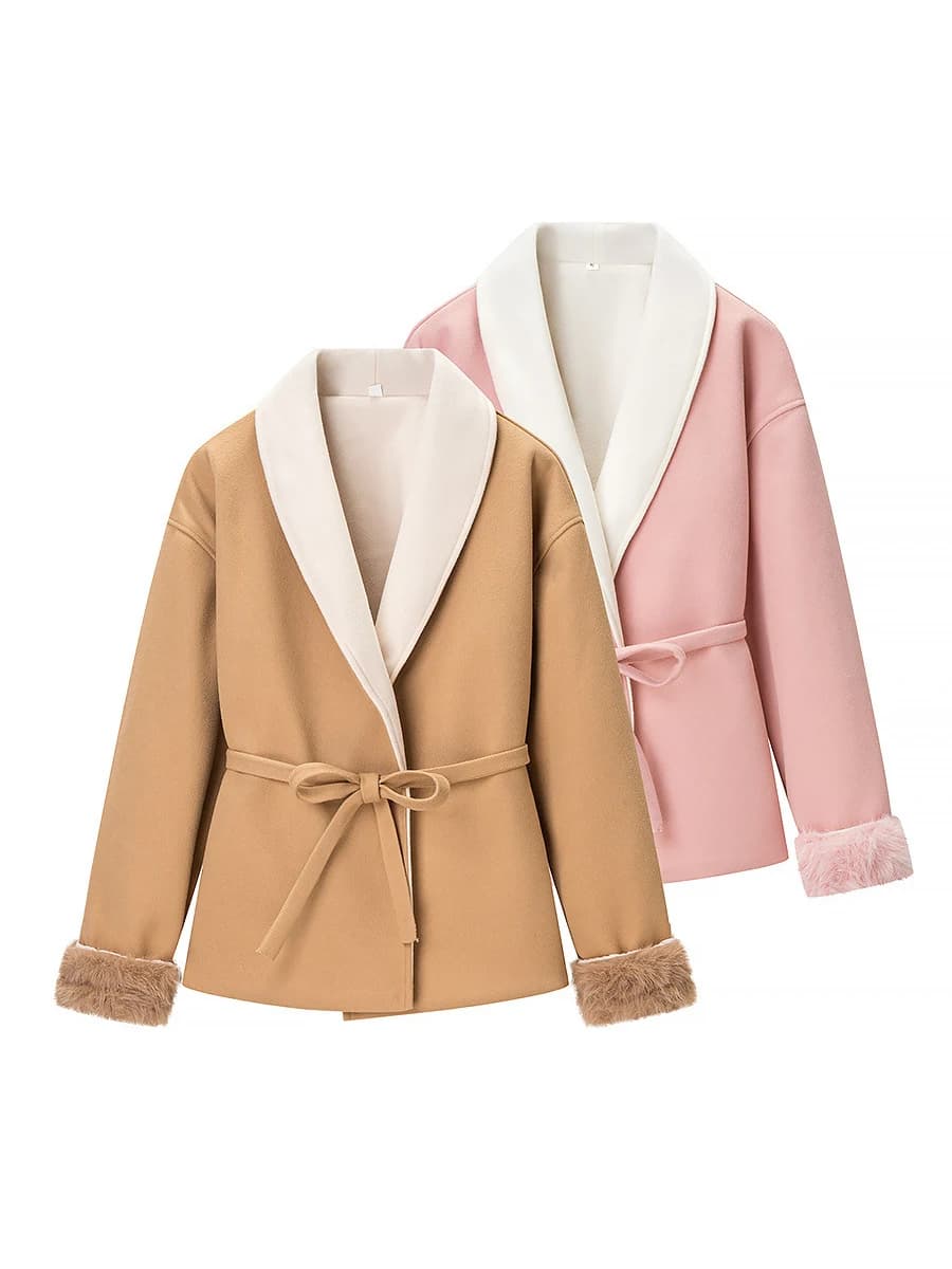 New European and American women's dresses of autumn and winter 20225, female temperament, hairy cuffs, wool coat jacket