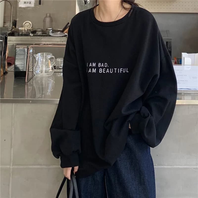Women Casual Sweatshirt Autumn Winter Sporty Loose Long-sleeve T-Shirt Top Girl Student Solid Color Crewneck Lady Sweatshirt Top
