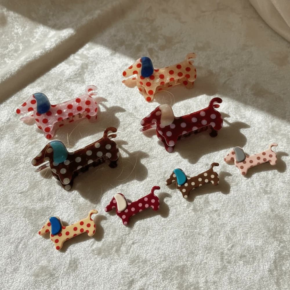 Cute Pvc Polka Dot Dog Hair Claw Geometry Shark Clip Dachshund Hair Clip Large Bang Clip Animals Grab Clip Girls