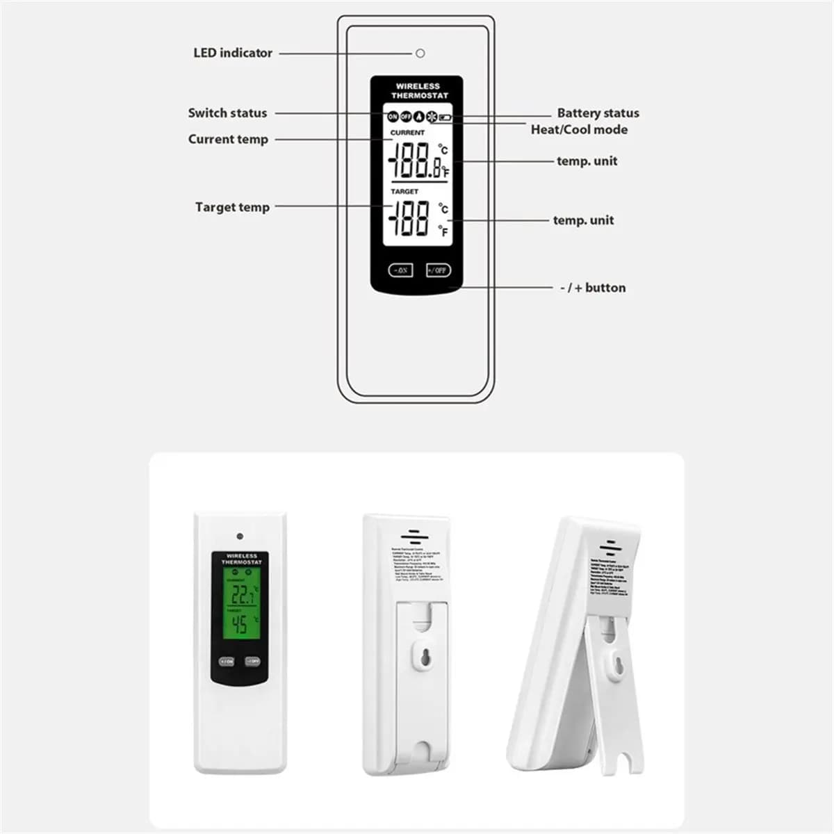 update. Smart Plug Thermostat Temperature Controller+RF433Mhz Remote with LCD Display Heating/ Cooling Mode Switchable UK PLUG