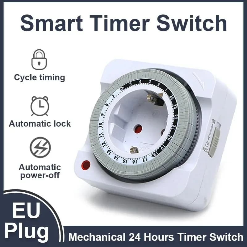 Automatic shutdown timer for EU socket, 24 hours, mechanical cycle, countdown, smart socket for interior