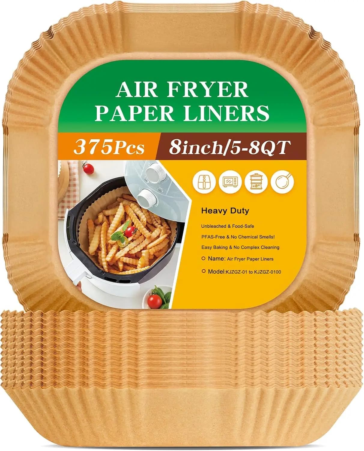 375 Pieces of 8 Rolled Baking Sheets for Air Frying Machine, Anti-Fair Frying Card 5-8 Quarts, Anti-loss