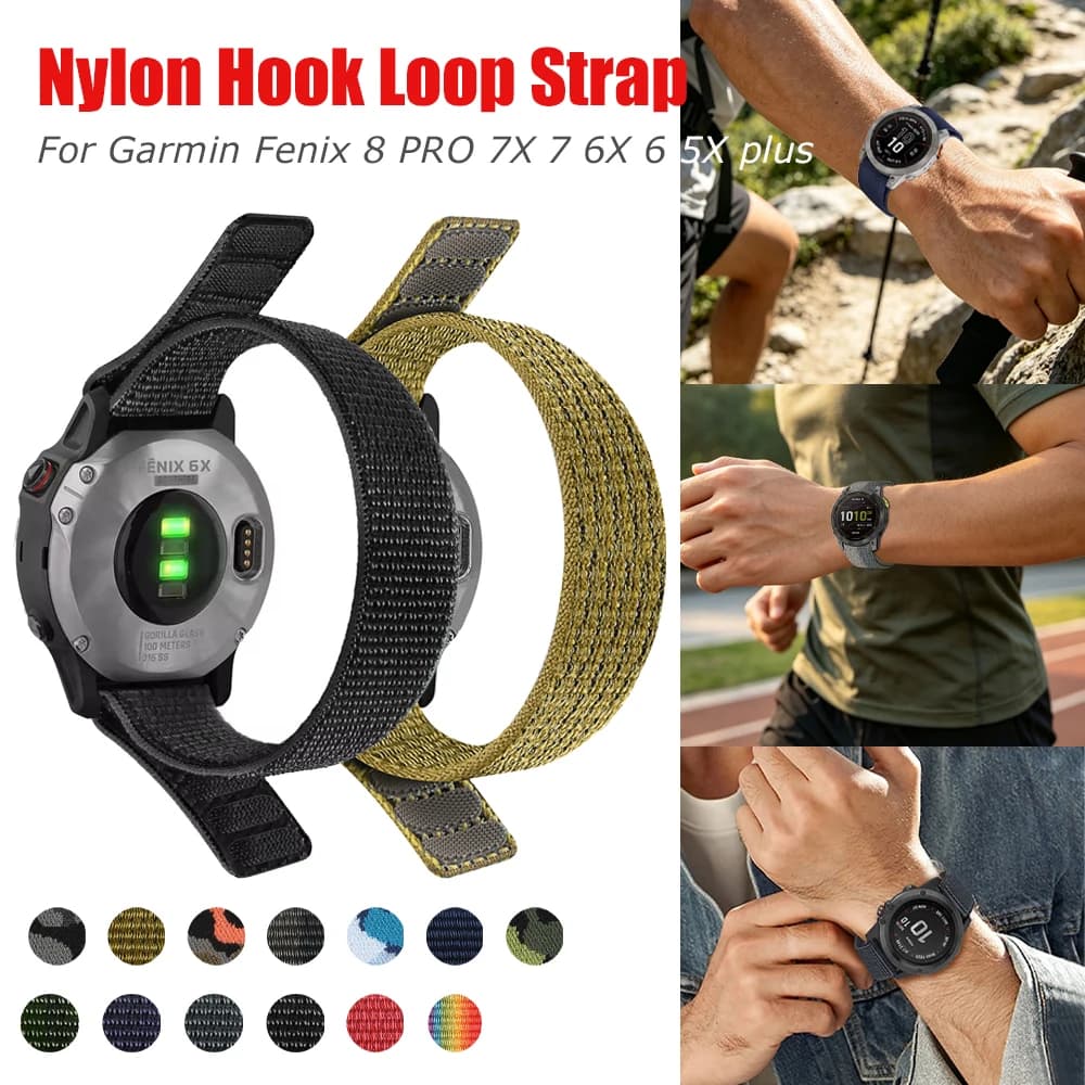 26mm 22mm Hook Loop Nylon Strap for Garmin Fenix 8Pro 47mm 51mm Fenix E 7 7X 7 Pro 6 6X Pro Sport Bracelets Forerunner 970 Band
