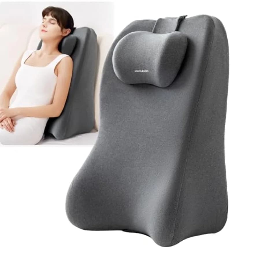 Cuscino da Lettura con Supporto Lombare per Divano, Letto e Seduta Ergonomica, in Memory Foam con Fodera Rimovibile, Grigio, per Reflusso Acido