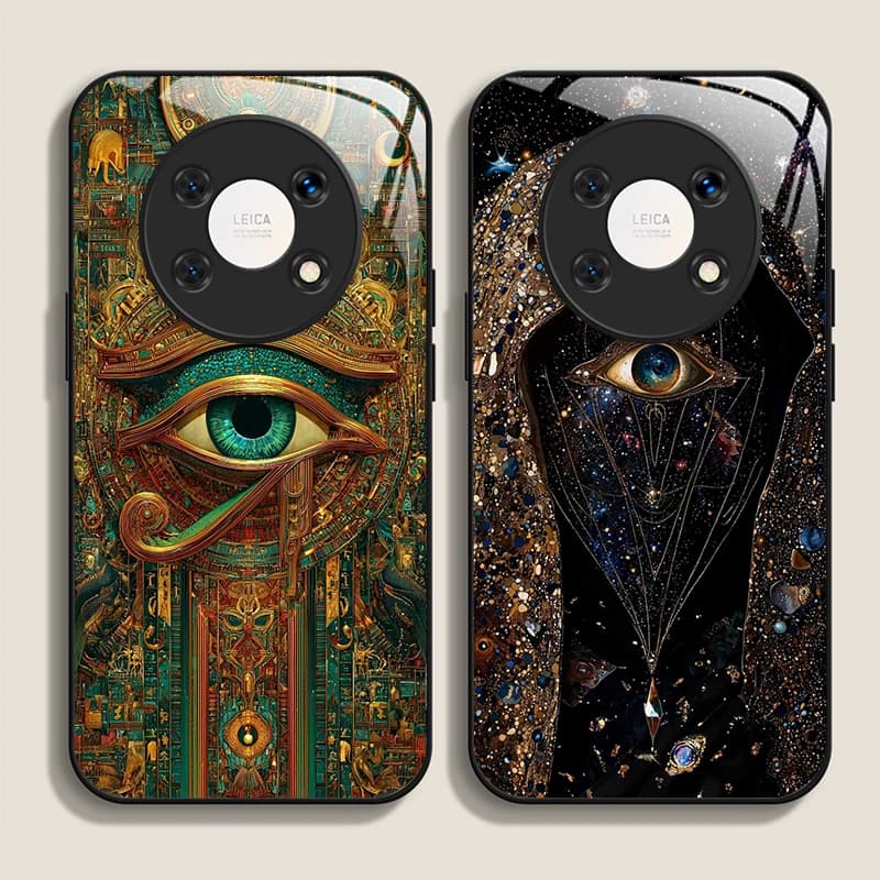 Retro Devil Eye Mysterious Totem Tempered Glass Phone Case for Huawei Nova 13 12 SE 11 10 Pro Mate 70 60 40 30 P60 P50 P40 Cover