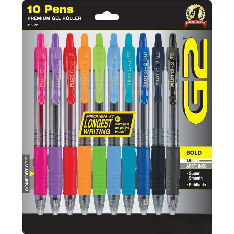 Penne a inchiostro gel retrattili G2 Premium, punta spessa, inchiostri assortiti, confezione da 10