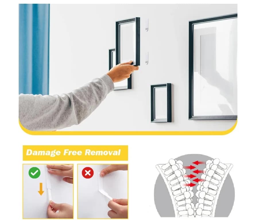 Strisce Adesive Doppie per Appendere Quadri, Ganci Resistenti per Pareti, Rimozione Senza Danni, Ganci per Quadri Senza Chiodi
