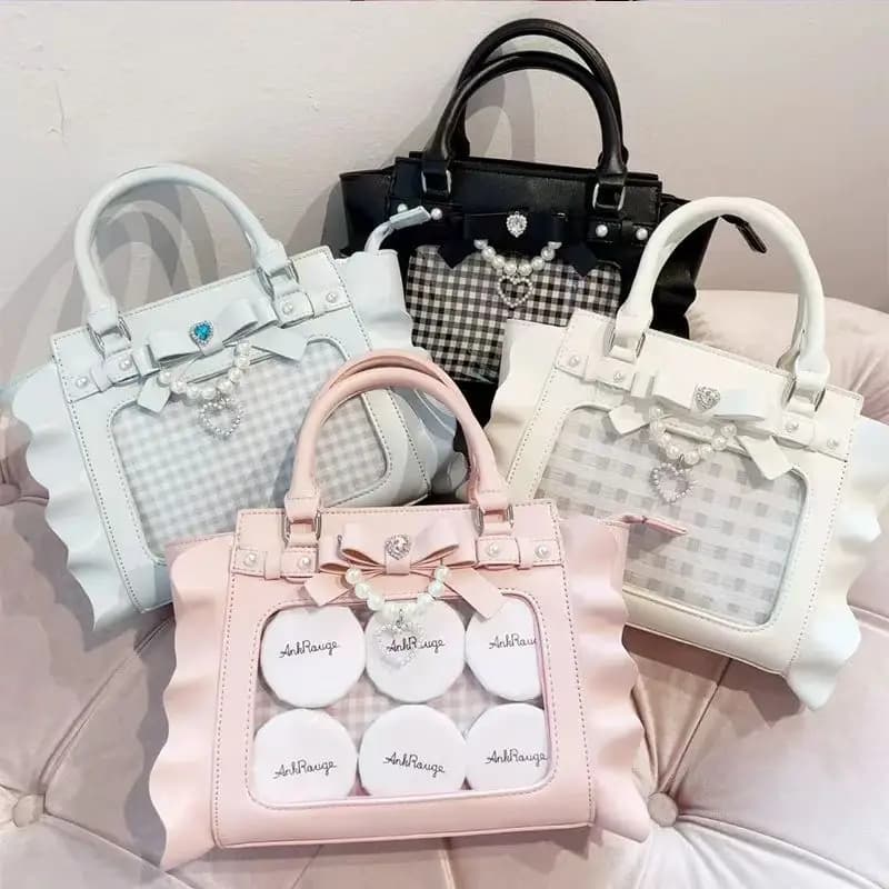 Borsa Harajuku quadrata rosa Ita da donna nuova borsa a tracolla con manico in perla giapponese portafoglio femminile dolce e carino borse a tracolla estetica