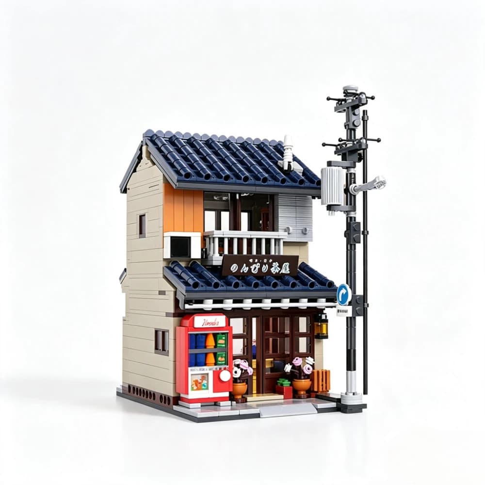 Party Favors Japanese Tea House Mini Building Set with LED - Japanese Street View Simulation Architecture Construction ,Mini Brick 1219pcs，Incompatible with LEGO