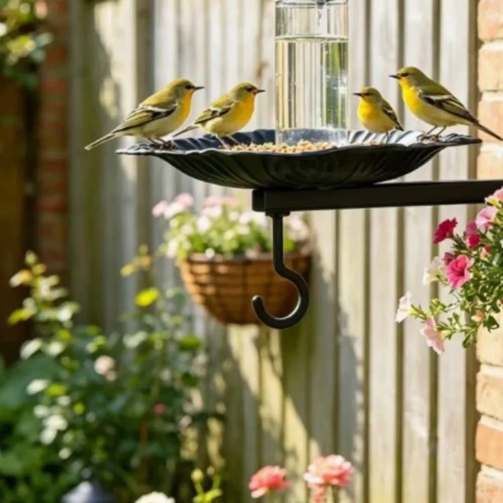 Vintage Wall Mounted Bird Feeder Food Container Cast Iron Hanging Plant Bracket Feeding Bowl Rust-Proof Bird Feeding Station
