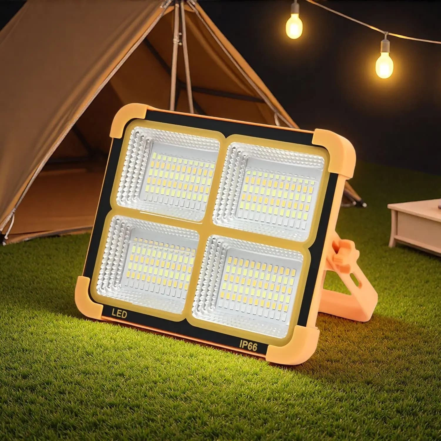 Solar Camping Light with Power Bank, IP66 Waterproof USB Rechargeable Emergency Flood Lamp