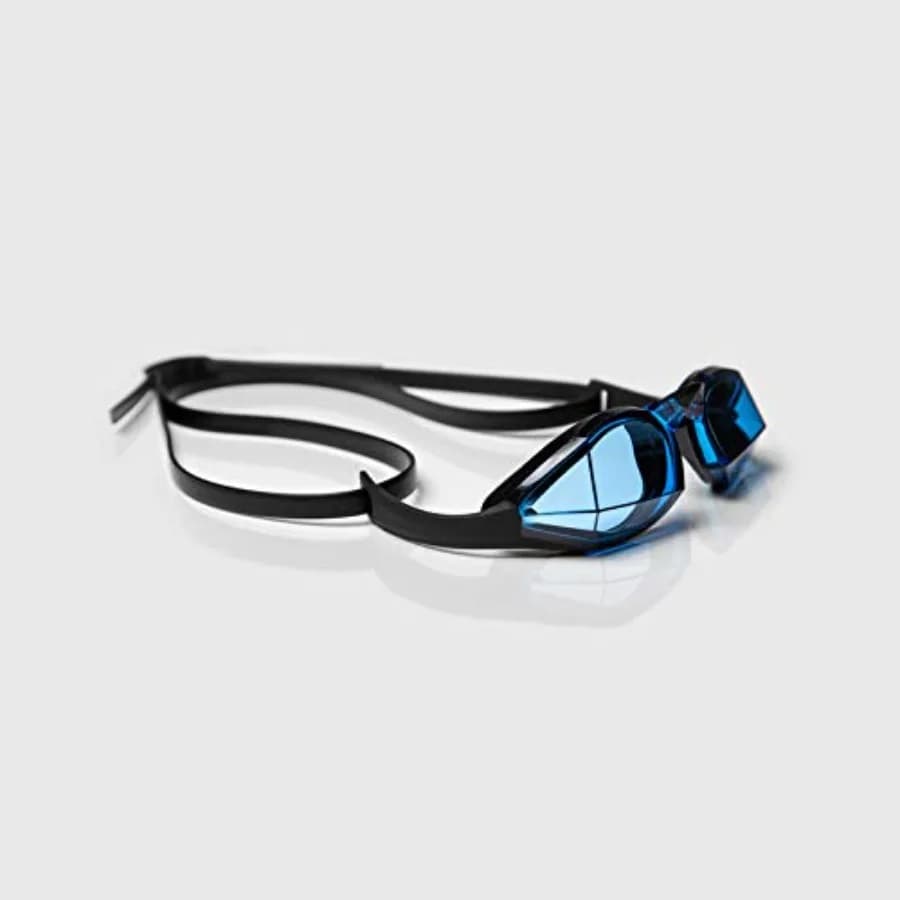 Occhialini da Nuoto per Gare Competitive e Triathlon con Design QR Code, Antiappannamento, Montatura in Silicone, Neri con Dettagli Blu, Leggeri