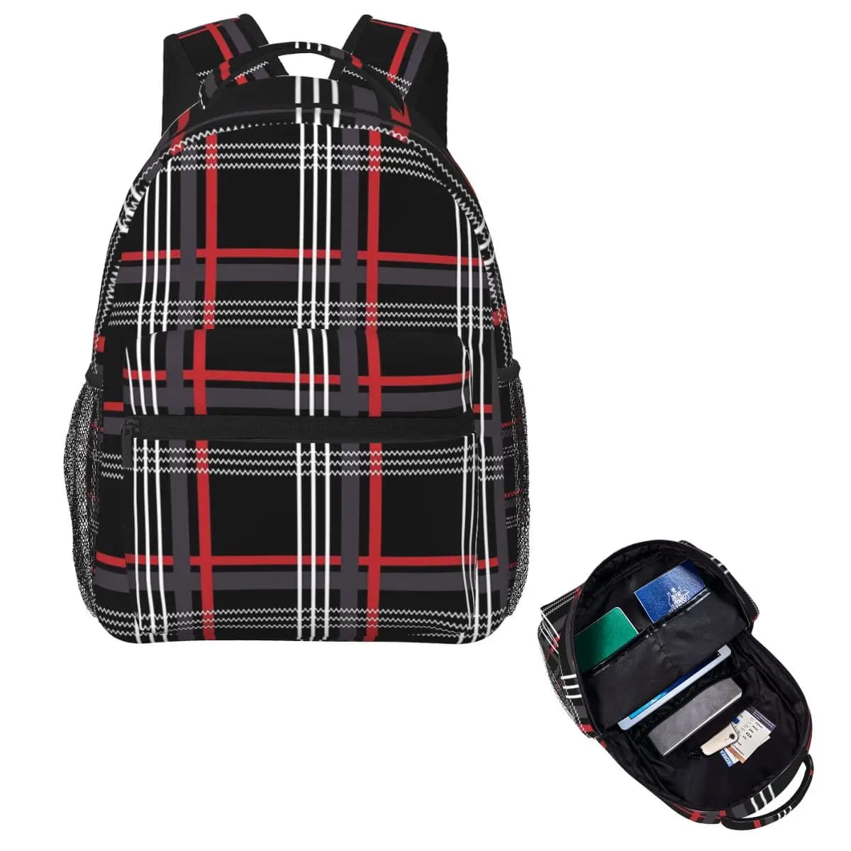 GTi Tartan Student Backpack School Bag Hiking Travel Daypack for Men Women Fashion Bookbag Shoulder Bags