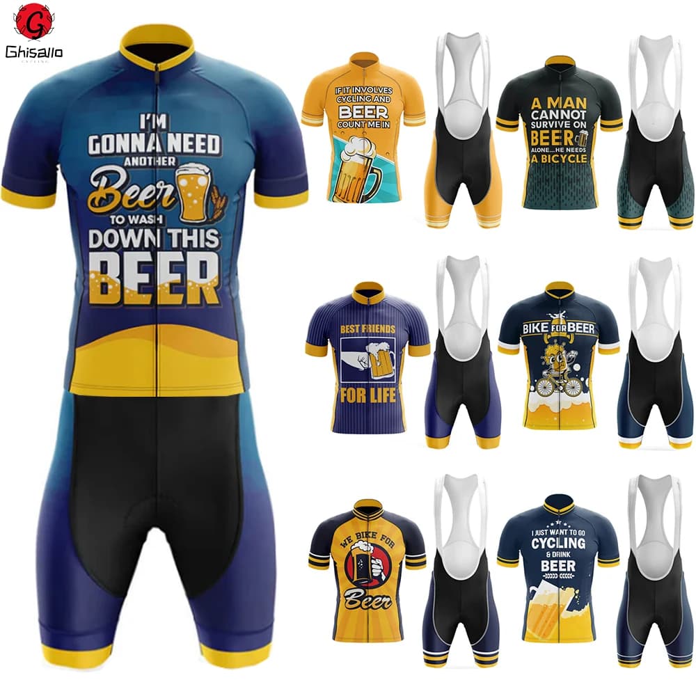 BEER-New Style cycling mesh set for men, bicycle suit, bike sleeves, shorts with straps, Por team clothing, durable, 20D gel bearing, summer