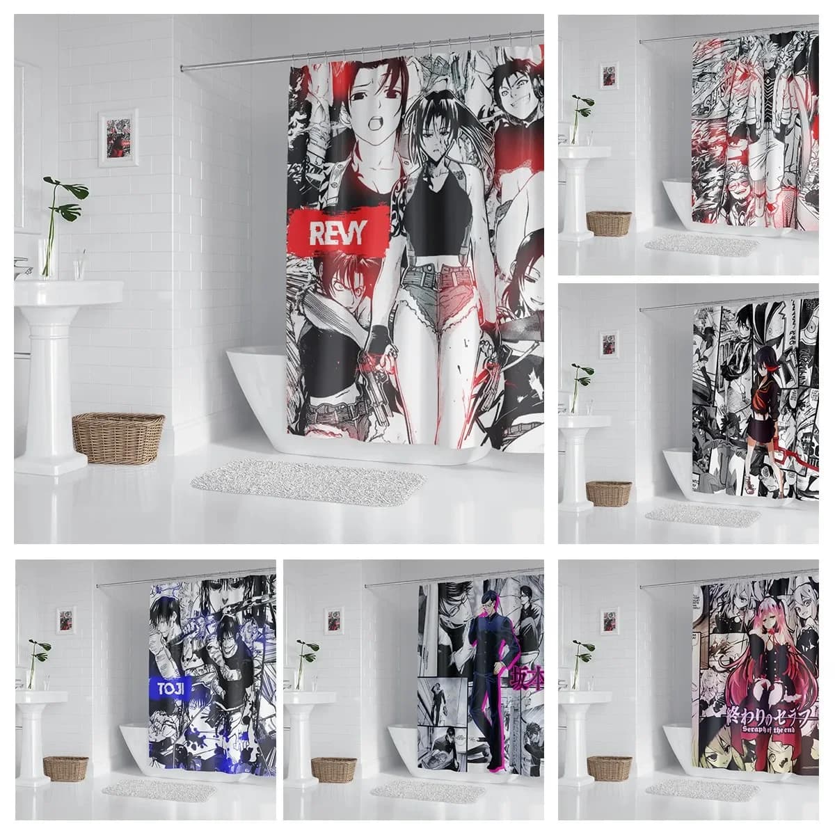 Tenda da doccia per bagno Anime con ganci, tende da bagno Decorative e accessori