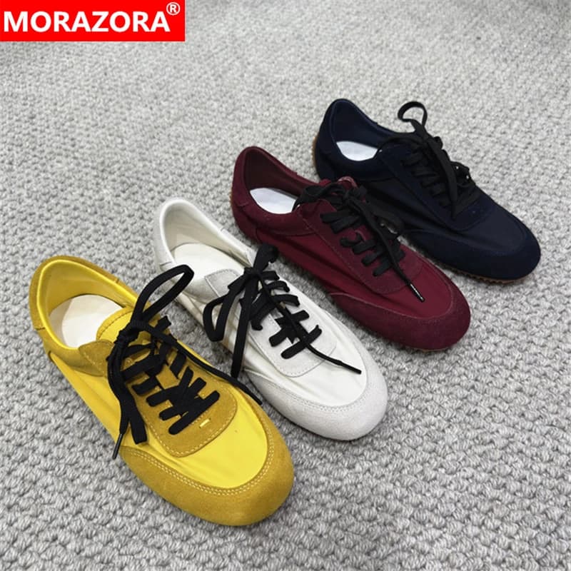 MORAZORA marca sneakers da donna in pelle scamosciata di mucca sneakers piatte autunno estate stringate scarpe casual gialle calzature