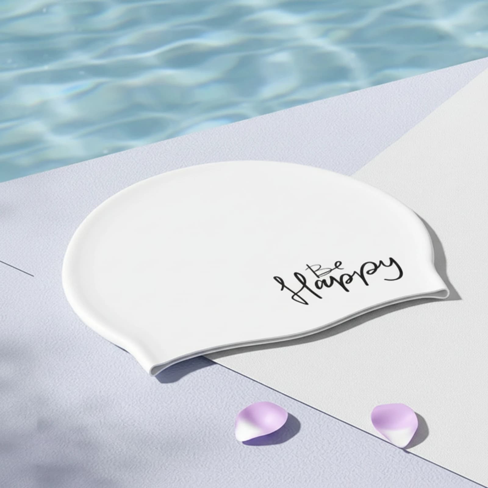 Swim Cap with Ear Covers Comfortable Silicone Swim Cap Headwear Long-Lasting Form-Fitting for Women, Lap Training, Swimming Pool