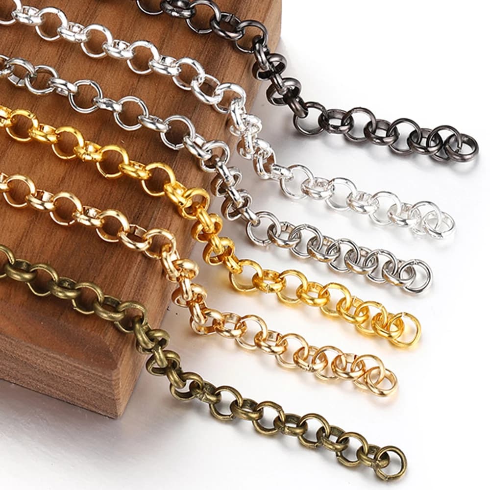2Meters Gold Color Round O Shape Necklace Bracelet Accessories 3.2/4.8/5.8mm Copper Chains For DIY Jewelry Making Components