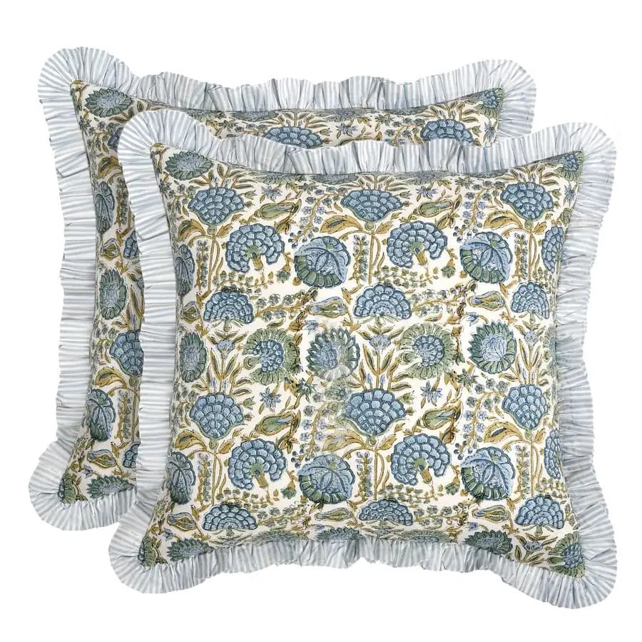 Modern Farmhouse pillow linings Decorative cotton cushions Set of 2 asparagus green cushions with coops