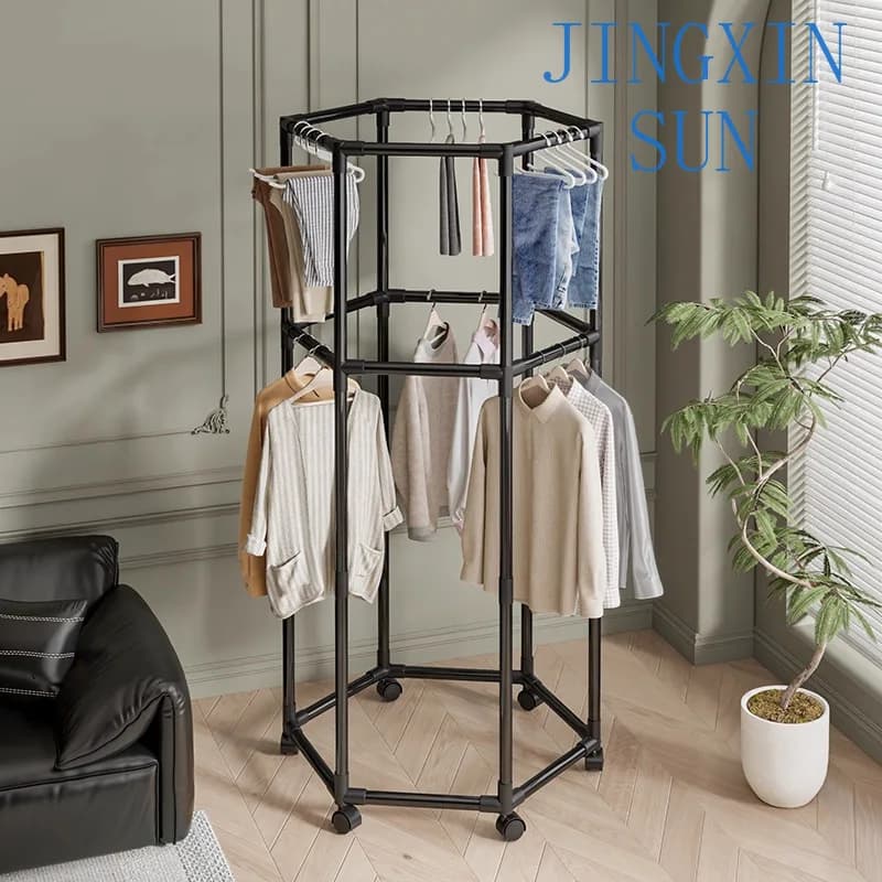 Floor-to-ceiling hanger Coat rack Mobile drying Indoor entrance Net clothes rack