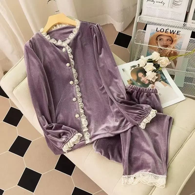 Pigiama invernale in velluto dorato da donna Ensemble Femme 2 pezzi in pizzo di lusso pantaloni a maniche lunghe di fascia alta indumenti da notte di grandi dimensioni 4xl