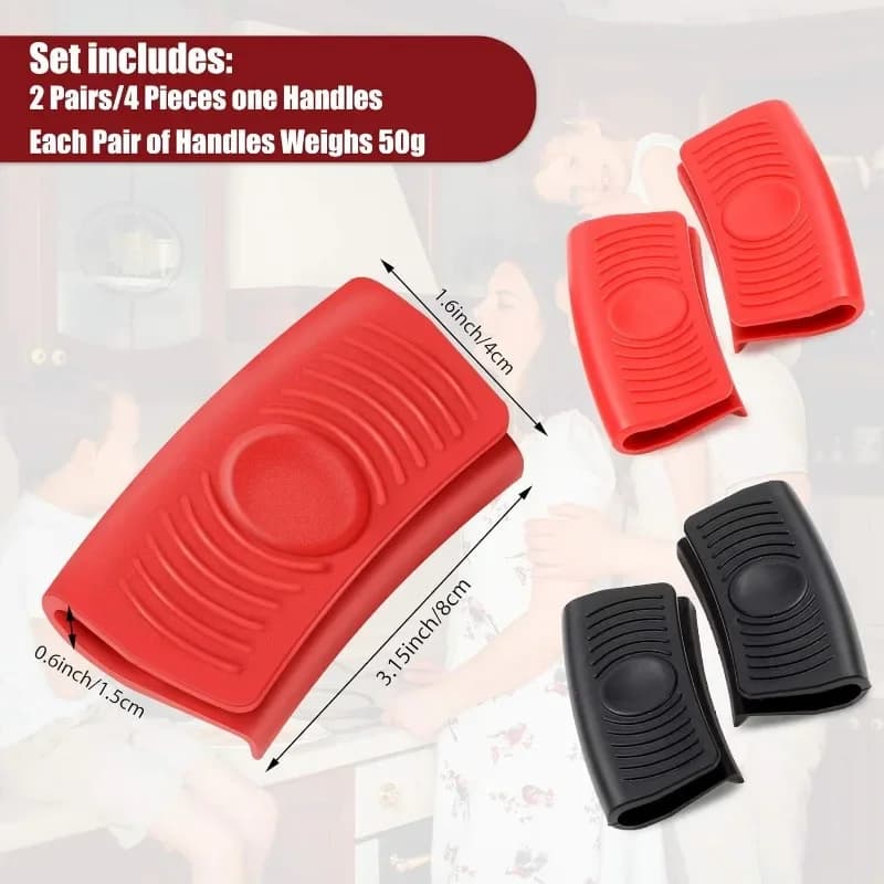 Silicone Service Handle Holders Handles for isolated hot pots for cast iron Wok pans (red and black) Handle covers