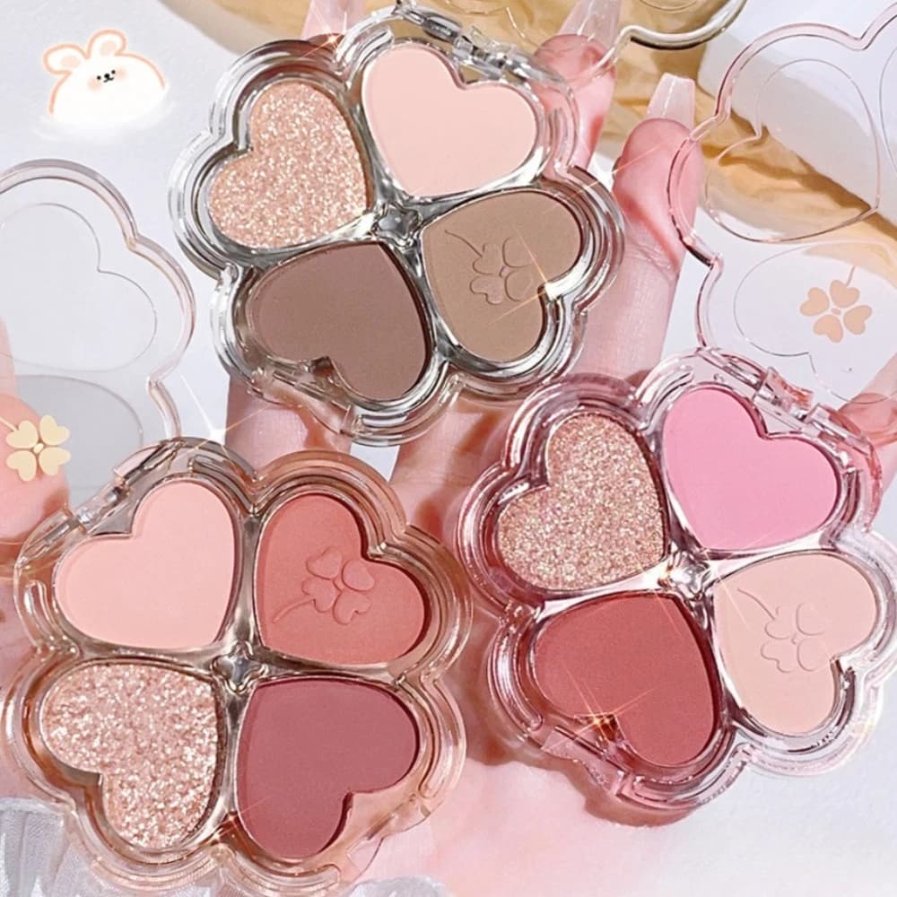 Palette di ombretti Lucky Clover Quotidiano Fine Glitter Perlescente Opaco Pure Lust Palette di ombretti a quattro colori Colore terra Rosa Grigio