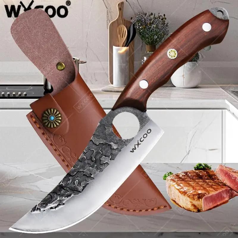 WXCOO Kitchen Knife Stainless Steel bone Multipurpose Hand Forged Butcher Knives Fruit and Vegetable Meat Cutting for Home Use