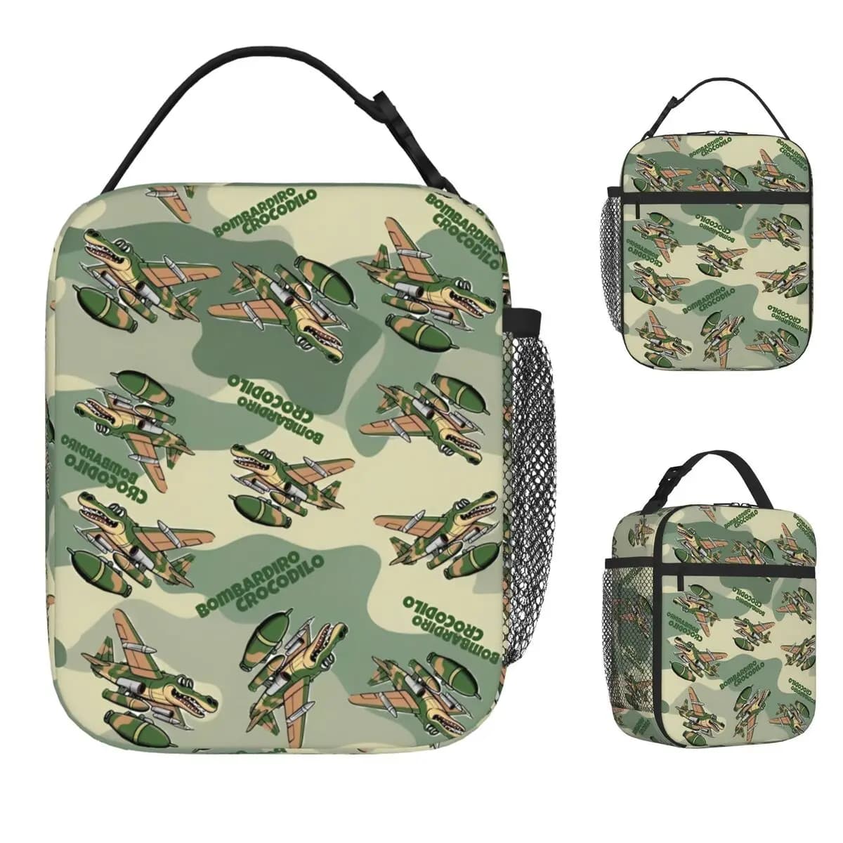 Bombardino Crocodilo Borsa per il pranzo isolata Brainrot italiano Divertente Meme Scatola per alimenti Contenitore per alimenti Dispositivo di raffreddamento portatile Scatole per il pranzo termiche Picnic