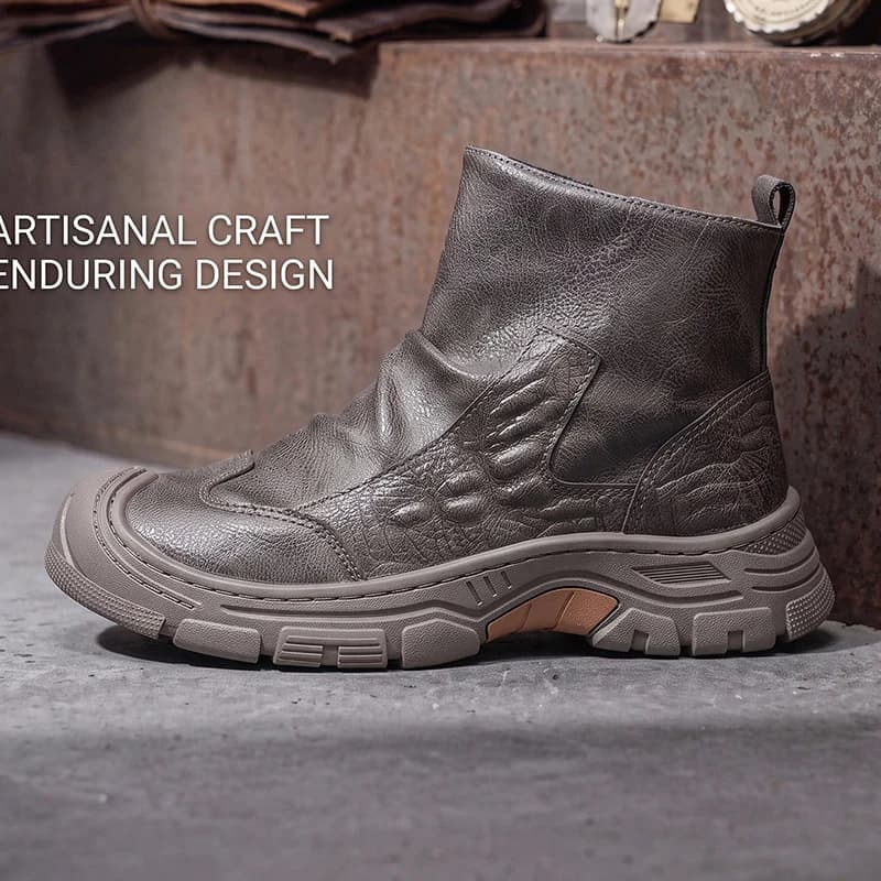 Retro Fashion Work Boots Thick Bottom Ankle Boots Anti-slip 2026 Men's Leather Boots Four Seasons Outdoor Casual Hiking Boots