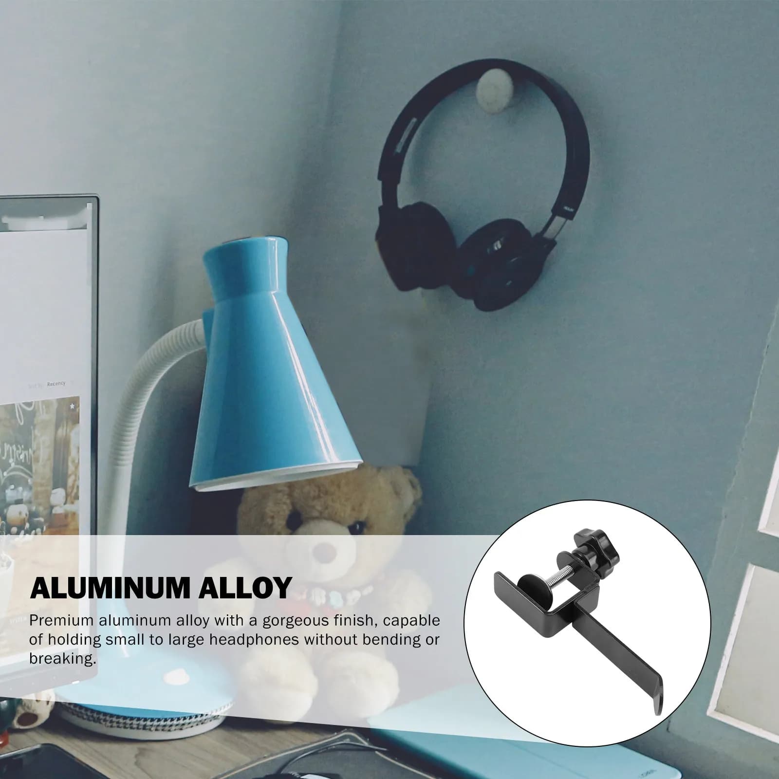 Universal Headphone Holder Aluminum Alloy Black Desktop Mount Headset Shelf Rack Under Desk Stand Gaming Headsets Holder Space