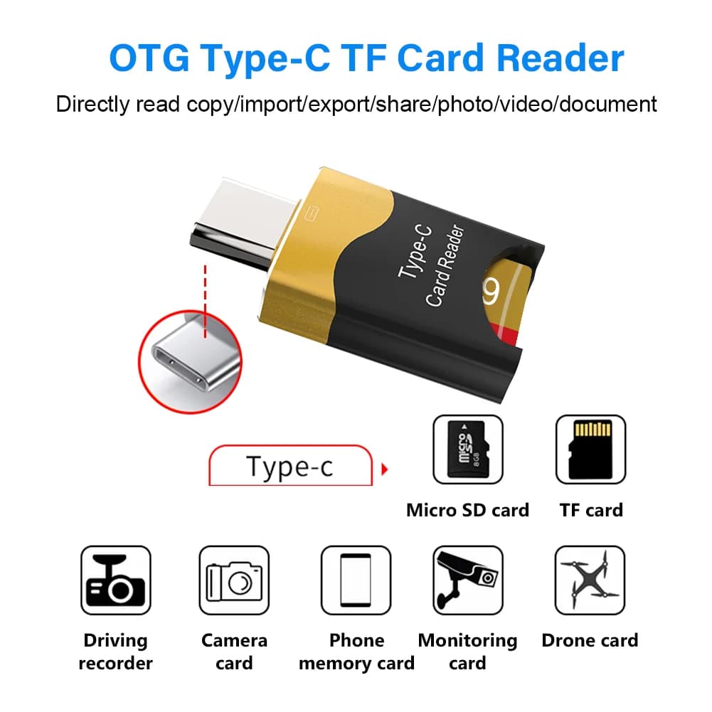 Lettore di schede Type-C Micro SD TF, lettore di schede di memoria con trasferimento rapido OTG per cellulari Samsung Xiaomi, PC e laptop