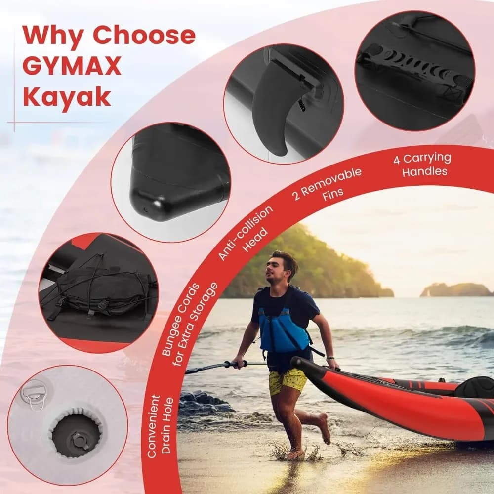 Kayak Gonfiabile Biposto Nuovo Modello - Barca da Pesca e Touring Tandem da 3,8 m con 2 Sedili e 2 Pagaie - Promozione