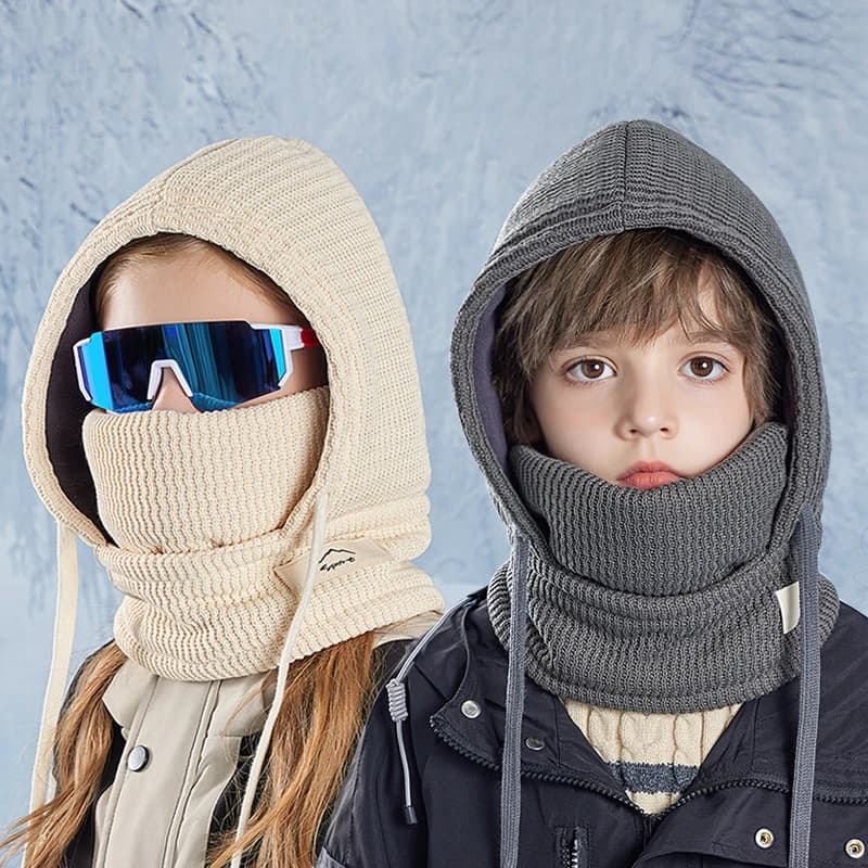 Inverno Bambino Passamontagna Cappello Della Ragazza del Ragazzo Foderato In Pile Cofani Maschera Antivento Berretti Lavorati A Maglia Cap Sciarpa Set Bambini Con Cappuccio Caldo Cap 4-10Y