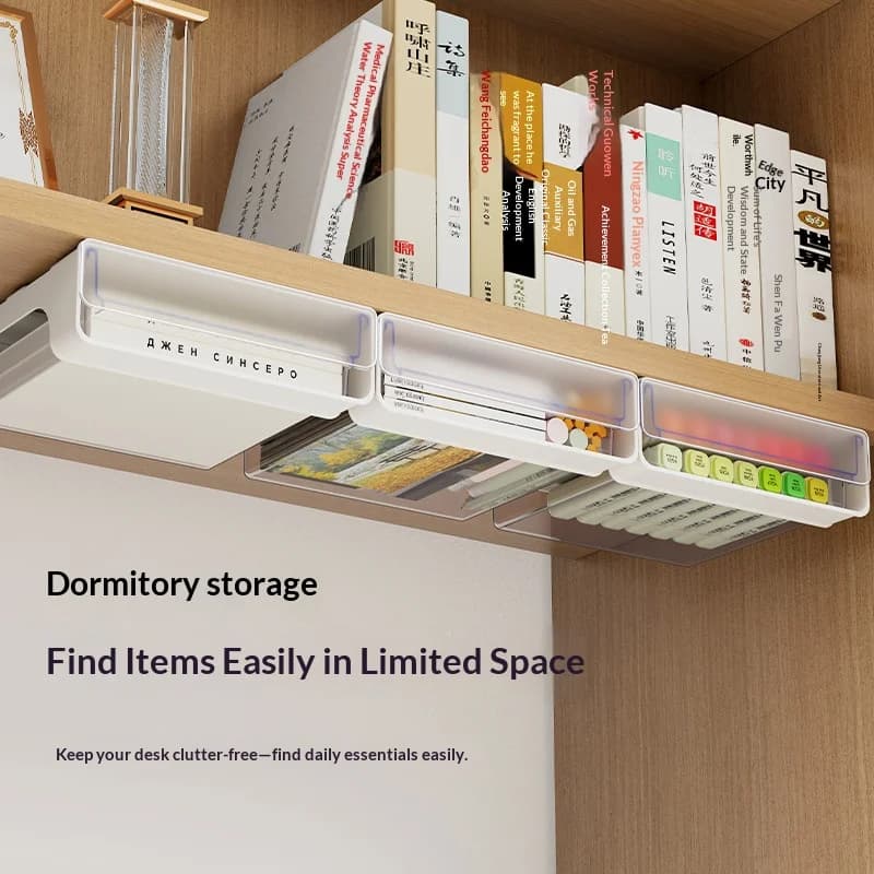 1pc Stealth Under-Desk Drawer, Transparent Large Capacity Stationery & Data Cable Organizer, Sealed Dust-Proof Design