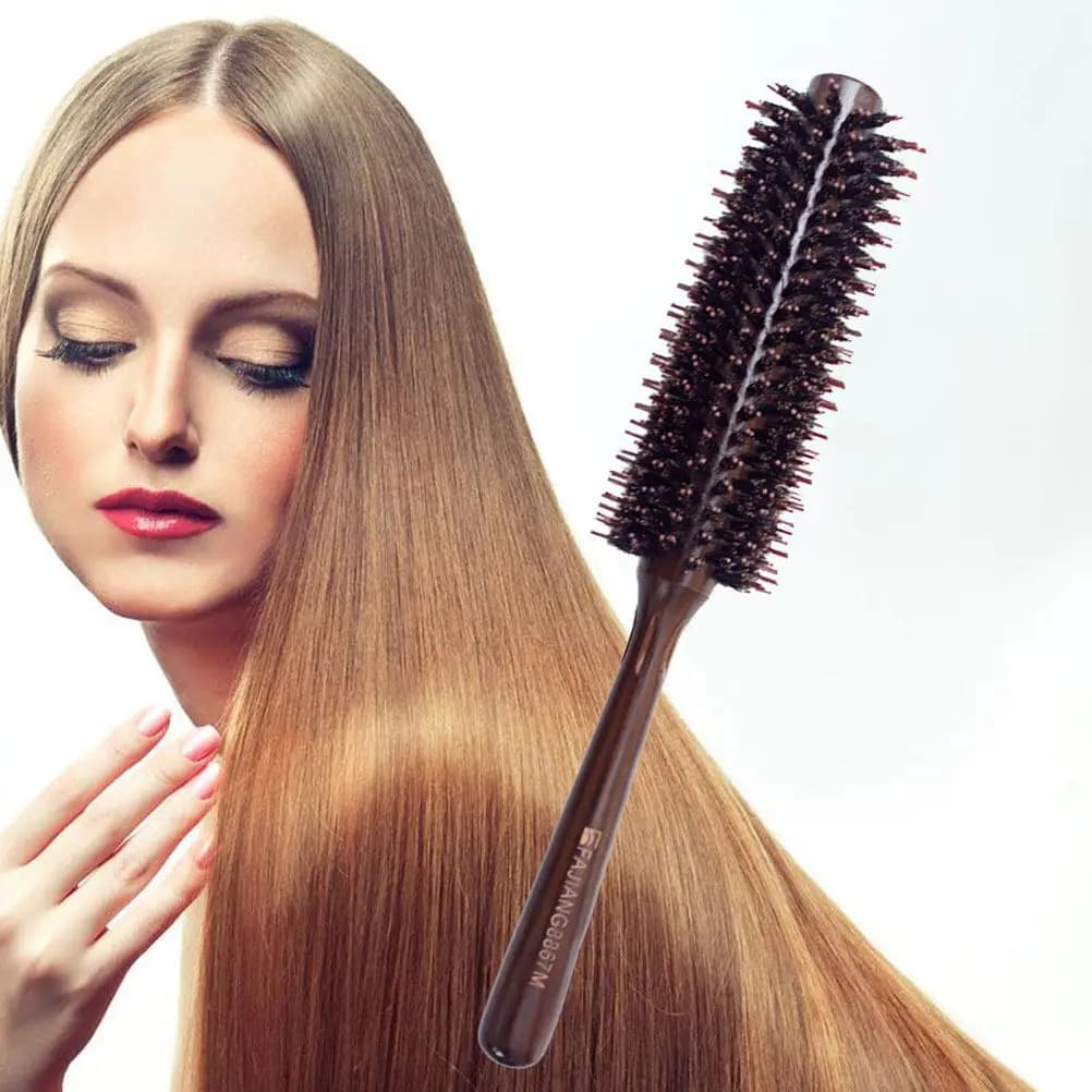 Professional Round Brush with Straps and Nylon Sets, Drying Wood Handle, Slitting, Straightening and Styling of Short Hair