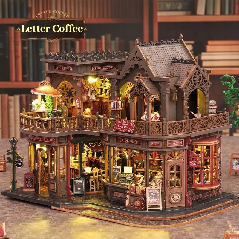 Casa delle bambole fai da te in legno Mobili in miniatura Twilight Letter Coffee Home Casa delle bambole Modello fatto a mano Giocattoli di assemblaggio Regali di compleanno