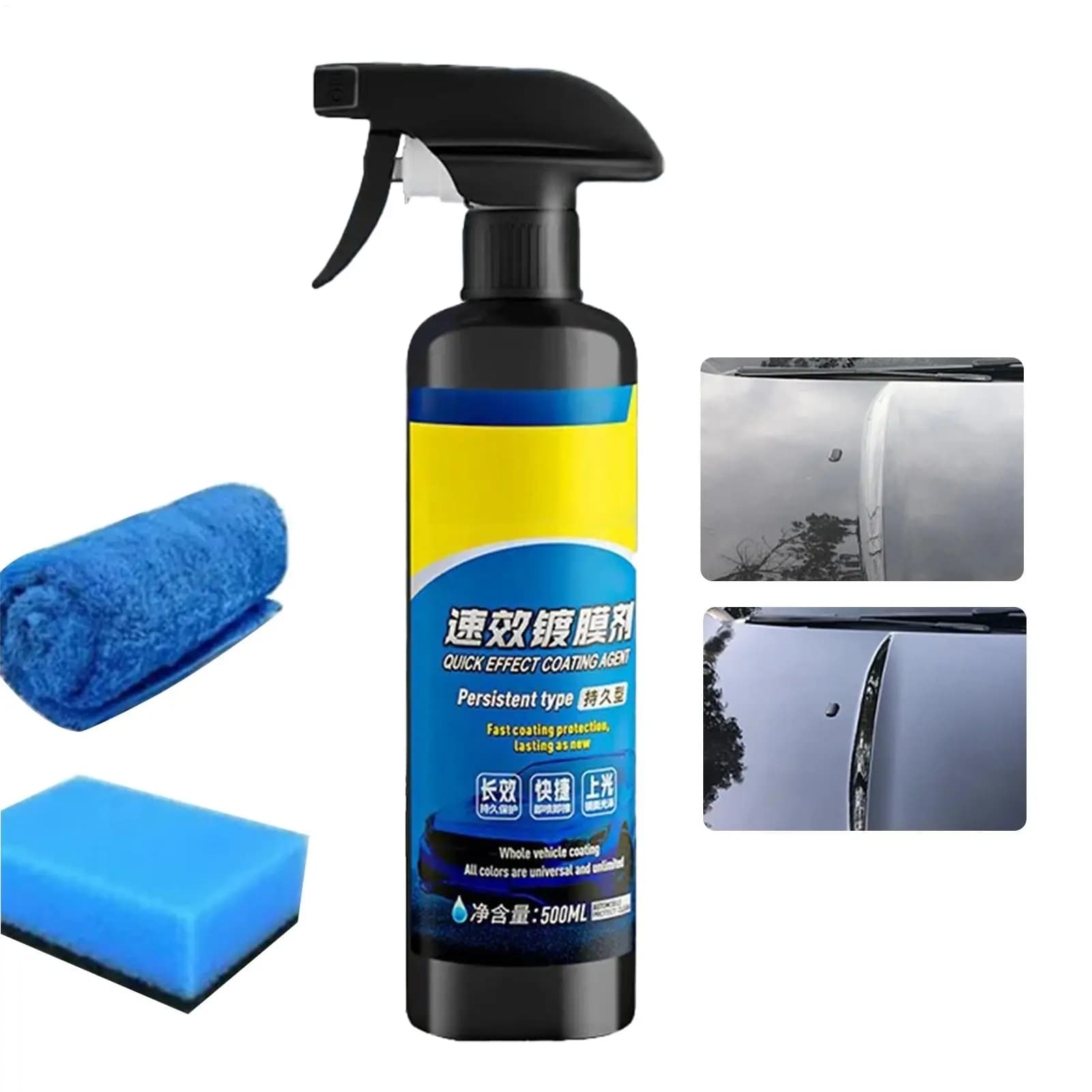 Spray per rivestimento per veicoli Spray per rivestimento in cera antigraffio per auto 500ml Smalto per cera antigraffio ad effetto rapido Pellicola per olio per lavaggio senza acqua Vetro