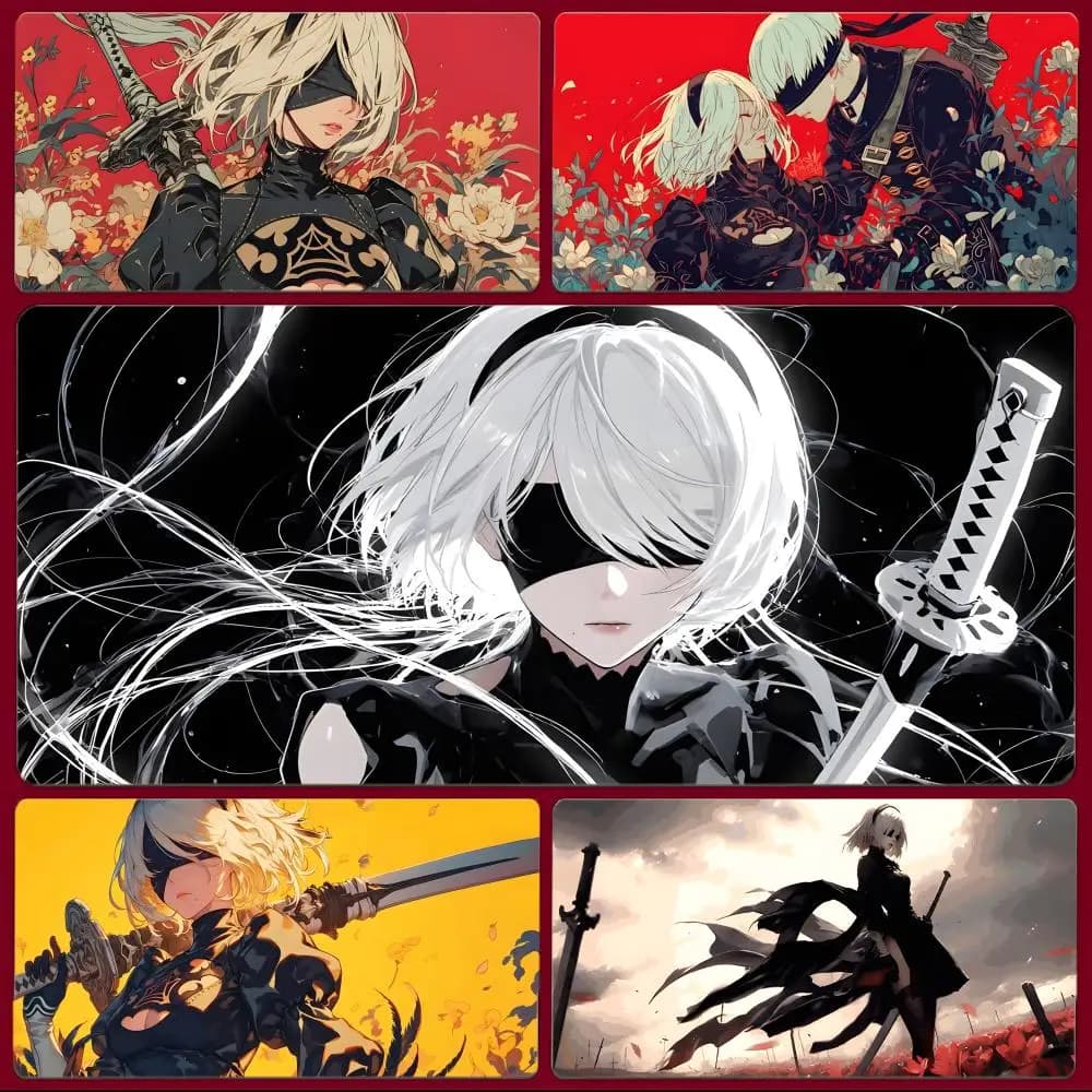 Fantastico ed elegante tappetino per mouse da gioco N-NieR Automata, tappetino per mouse da gioco di grandi dimensioni con bordi cuciti, tappetino da scrivania ispessito per PC