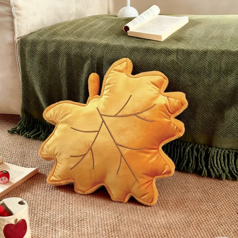 Cuscino decorativo a forma di foglia d'acero da 45 cm, foglie marroni e verdi, piante artificiali, peluche, giocattoli, cuscino lombare per divano e letto, adatto per l'arredamento della casa