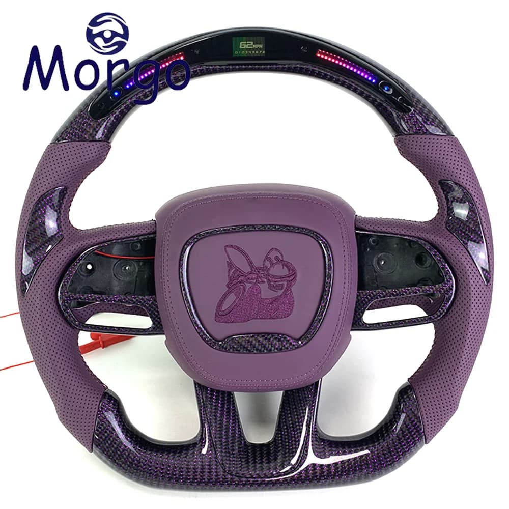 Volante per auto personalizzato in fibra di carbonio viola LED per Dodge Charger Challenger Hellcat SRT RT 392 Durango Racing Style Design