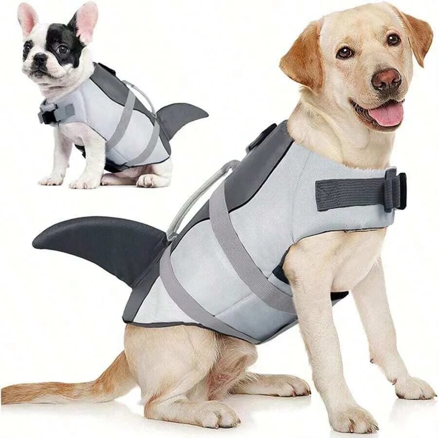 Giubbotto di salvataggio Dog Life, design a squalo, per nuoto e navigazione, adatto a cani di taglia piccola, media e grande, con maniglia di salvataggio e