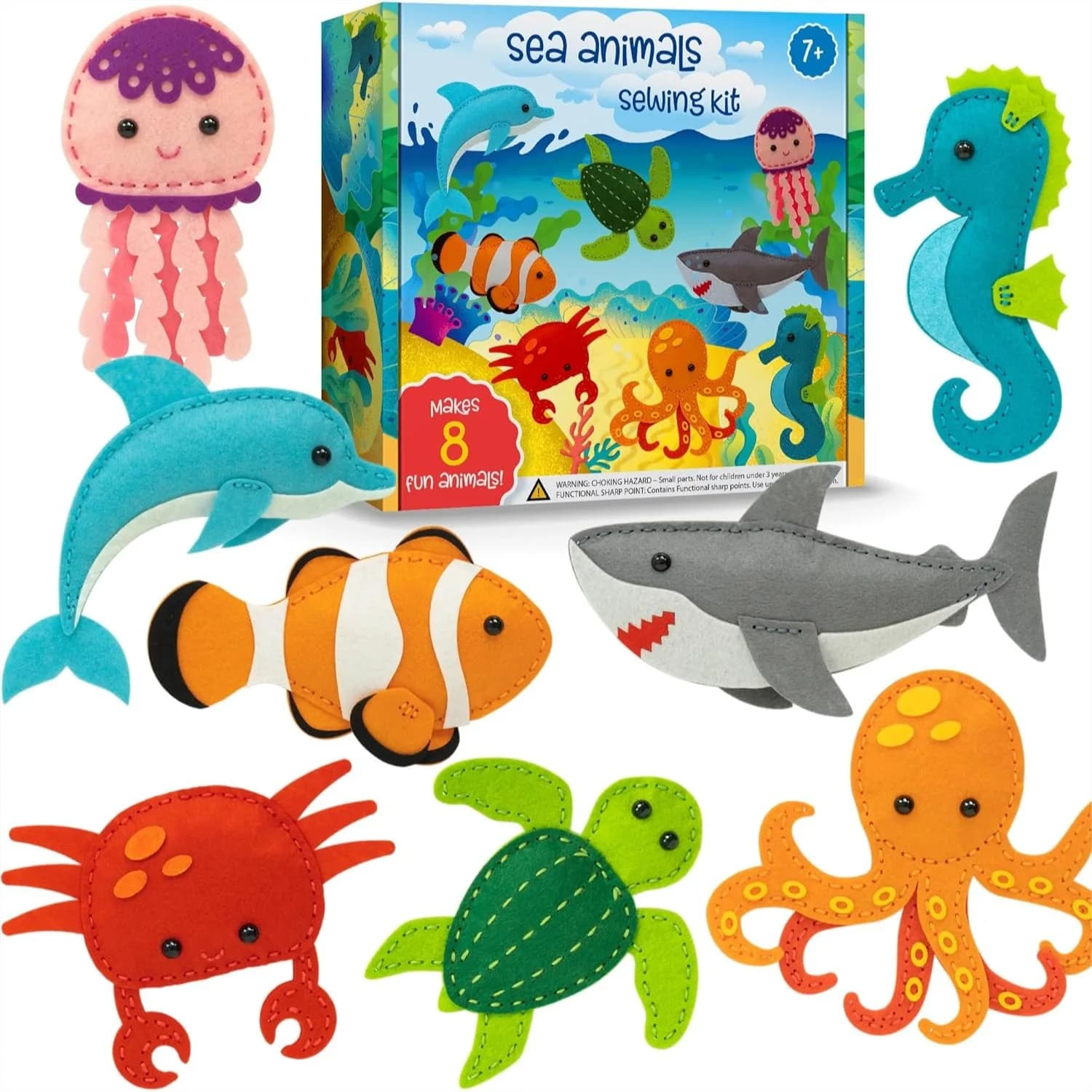 Kit da Cucito per Bambini, Divertente Set Creativo con Animali Marini per Principianti dai 7-12 Anni, Kit di 165 Animali in Feltro con Fori Pre-Perforati e