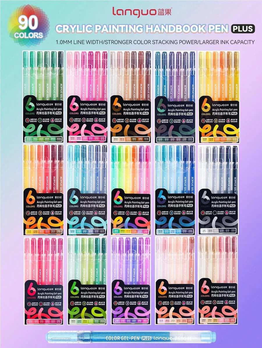 Languo 6/90 colori Manuale di pittura acrilica Penne Penna gel multicolore Studente Penna neutra Pennarello per scrittura Cancelleria