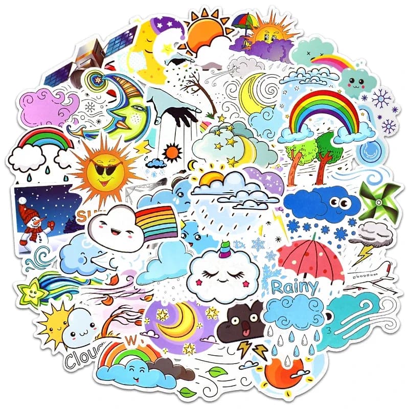 50 pezzi adesivi carini per lo clima per decalcomania per scrapbooking valigia per laptop frigorifero casco da motociclista adesivi impermeabili per auto per giocattoli per bambini
