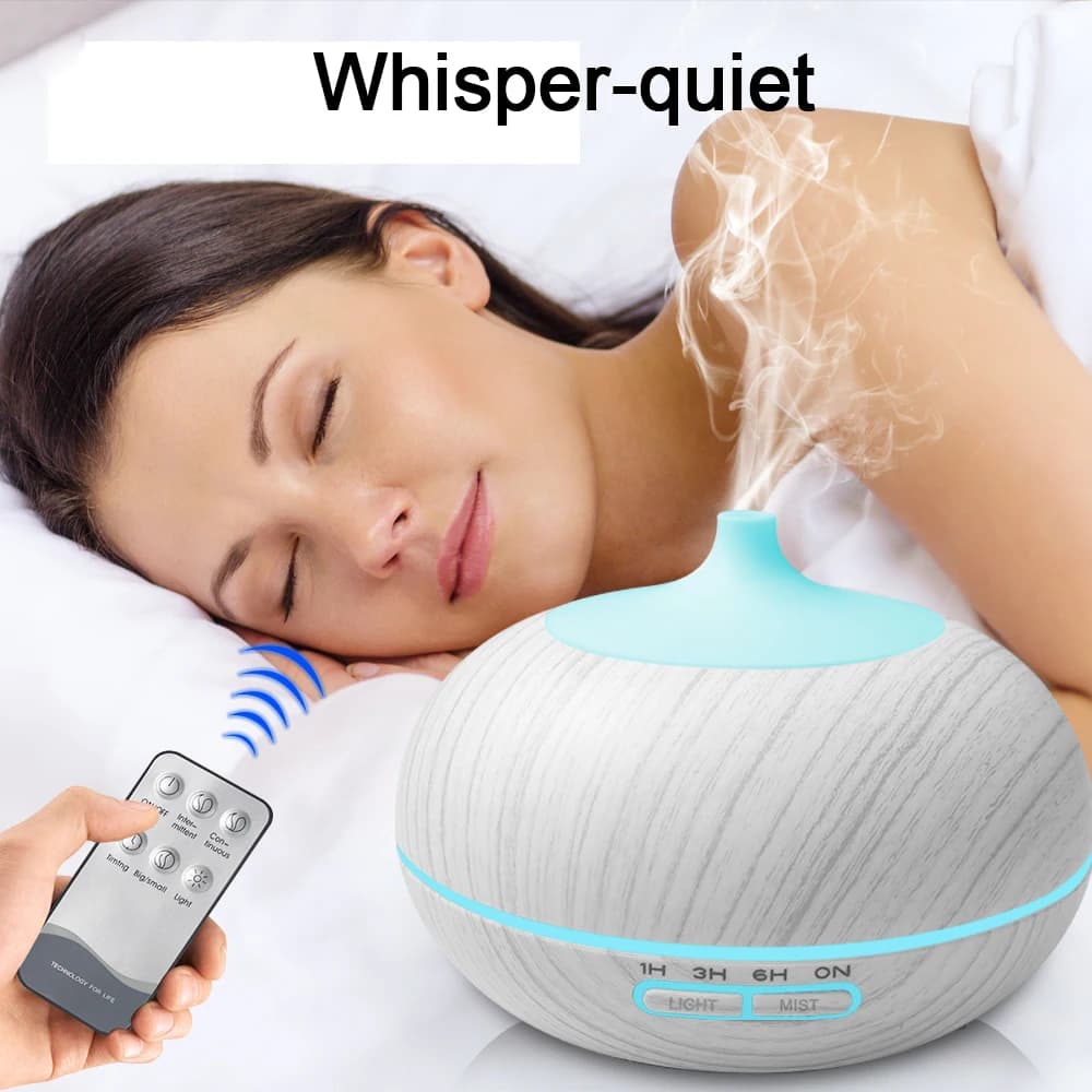 6-Oil Diffuser Bundle: 550ml Wood Texture, Remote, 7-Color Mood Light, Whisper Quiet Humidifier